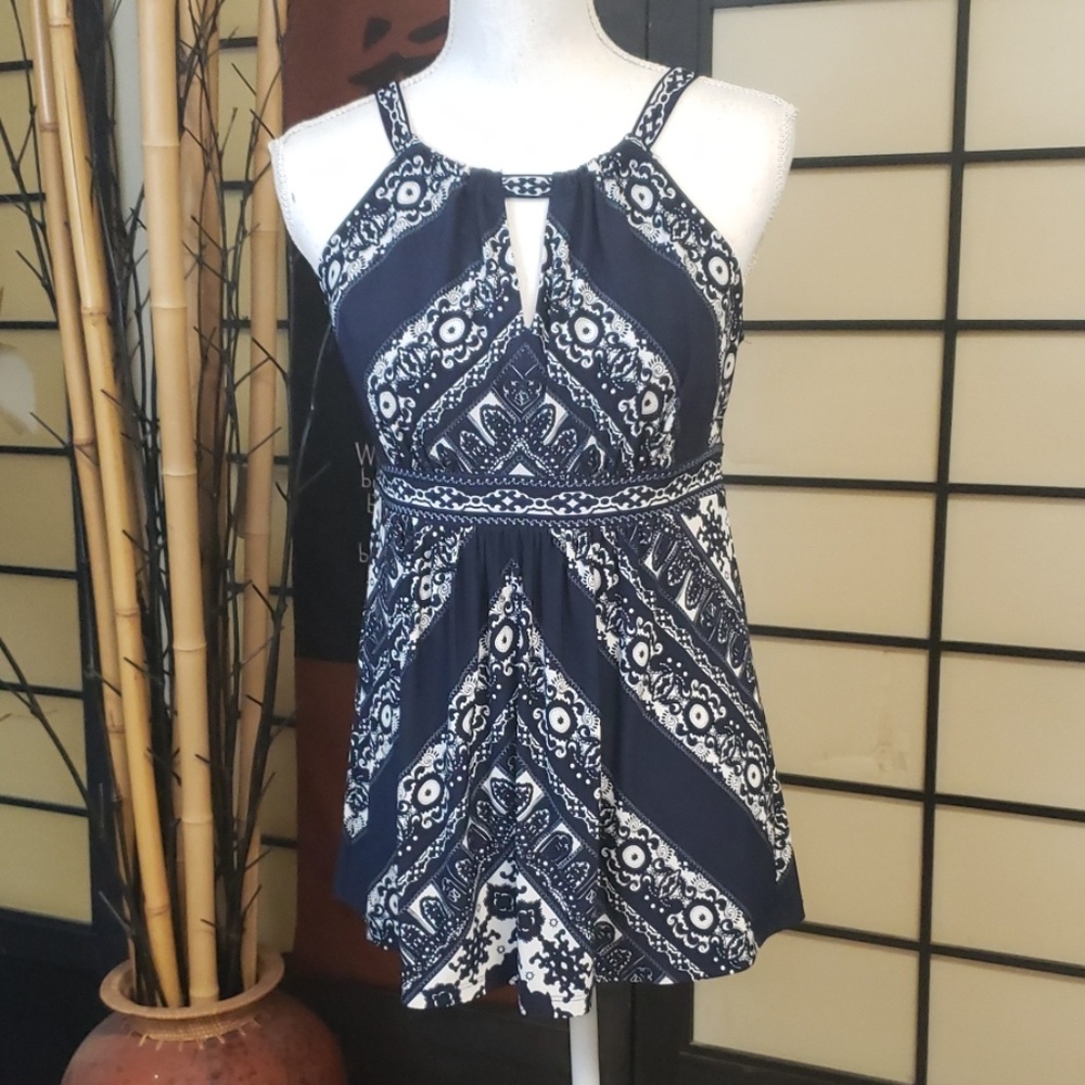 INC blue and white tank top